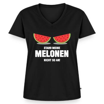 Melonen - lustiger Brust Brüste Spruch - Frauen Premium Bio T-Shirt mit V-Ausschnitt - Schwarz - Vorne - AI Model Female 172 light (172cm)