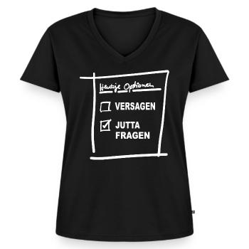 Jutta Fragen - Frauen Premium Bio T-Shirt mit V-Ausschnitt - Schwarz - Vorne - AI Model Female 172 light (172cm)