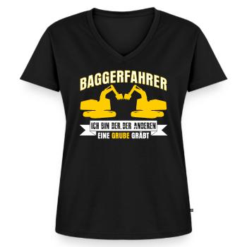 Baggerfahrer lustiger Spruch mit Grube - Frauen Premium Bio T-Shirt mit V-Ausschnitt - Schwarz - Vorne - AI Model Female 172 light (172cm)
