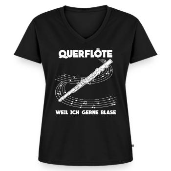 Querflöte - lustiger Spruch Witz - Frauen Premium Bio T-Shirt mit V-Ausschnitt - Schwarz - Vorne - AI Model Female 172 light (172cm)