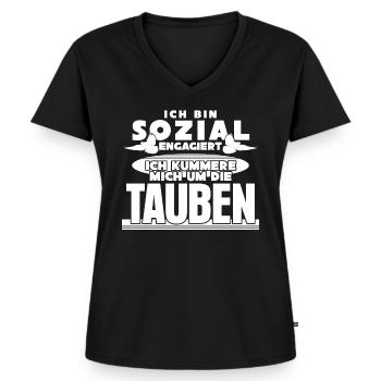 Tauben Taube Sozial Spruch lustig - Frauen Premium Bio T-Shirt mit V-Ausschnitt - Schwarz - Vorne - AI Model Female 172 light (172cm)