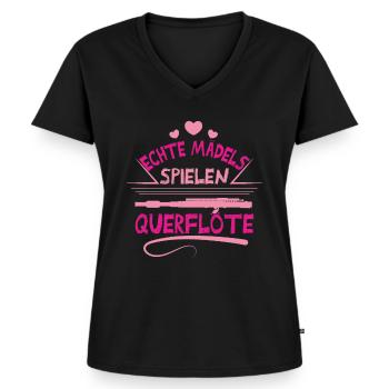 Querflöte Mädels - Frauen Premium Bio T-Shirt mit V-Ausschnitt - Schwarz - Vorne - AI Model Female 172 light (172cm)