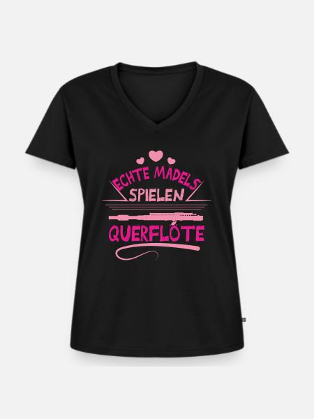 Querflöte Mädels - Frauen Premium Bio T-Shirt mit V-Ausschnitt - Schwarz