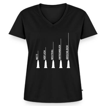 Patient Spritze - Frauen Premium Bio T-Shirt mit V-Ausschnitt - Schwarz - Vorne - AI Model Female 172 light (172cm)