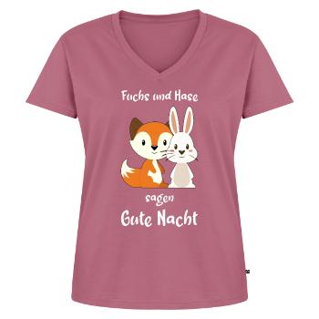 Fuchs Hase Oberteil Schlafanzug Geschenk - Frauen Premium Bio T-Shirt mit V-Ausschnitt - Mauve - Vorne - AI Model Female 172 dark (172cm)