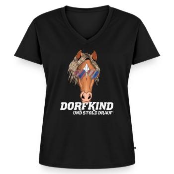 Reiter Spruch Pferde Fan Dorfkind Bauer Bauernhof - Frauen Premium Bio T-Shirt mit V-Ausschnitt - Schwarz - Vorne - AI Model Female 172 light (172cm)