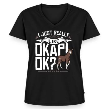 Okapi Waldgiraffe Giraffe Afrikanisches Zebra - Frauen Premium Bio T-Shirt mit V-Ausschnitt - Schwarz - Vorne - AI Model Female 172 light (172cm)