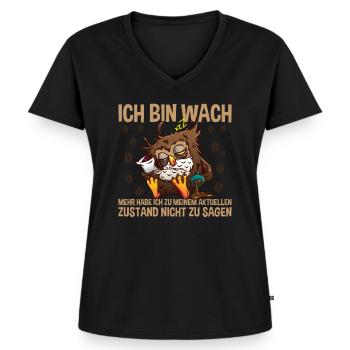 Morgenmuffel Ich bin wach - Frauen Premium Bio T-Shirt mit V-Ausschnitt - Schwarz - Vorne - AI Model Female 172 light (172cm)