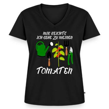 Tomaten und Tomate Spruch - Frauen Premium Bio T-Shirt mit V-Ausschnitt - Schwarz - Vorne - AI Model Female 172 light (172cm)