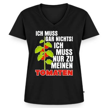 Tomaten Spruch Tomate - Frauen Premium Bio T-Shirt mit V-Ausschnitt - Schwarz - Vorne - AI Model Female 172 light (172cm)