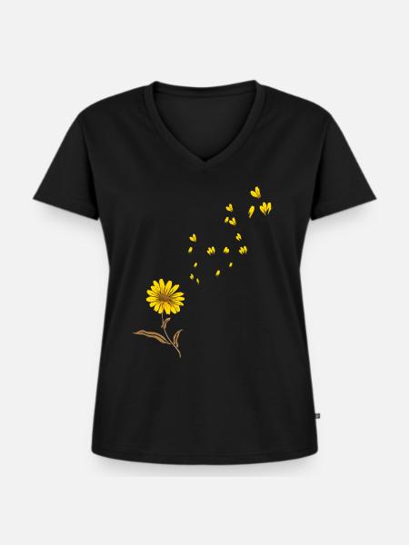Sonnenblume - Frauen Premium Bio T-Shirt mit V-Ausschnitt - Schwarz