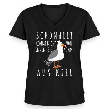 Kiel Spruch Witz Möwe - Frauen Premium Bio T-Shirt mit V-Ausschnitt - Schwarz - Vorne - AI Model Female 172 light (172cm)