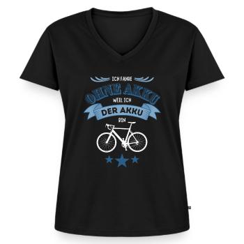 Ich fahre ohne Akku weil ich der Akku bin Fahrrad - Frauen Premium Bio T-Shirt mit V-Ausschnitt - Schwarz - Vorne - AI Model Female 172 light (172cm)
