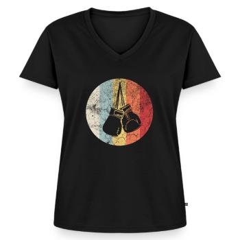 Boxing Retro Silhouette Boxhandschuhe Boxer - Frauen Premium Bio T-Shirt mit V-Ausschnitt - Schwarz - Vorne - AI Model Female 172 light (172cm)