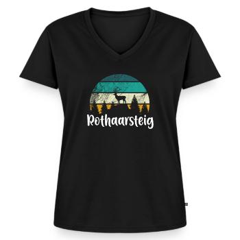 Rothaarsteig Rothaargebirge Wandern Heimat - Frauen Premium Bio T-Shirt mit V-Ausschnitt - Schwarz - Vorne - AI Model Female 172 light (172cm)