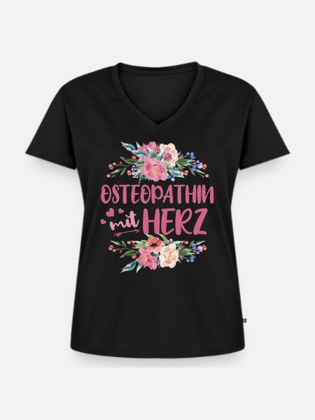 Ostheopathin mit Herz - Frauen Premium Bio T-Shirt mit V-Ausschnitt - Schwarz