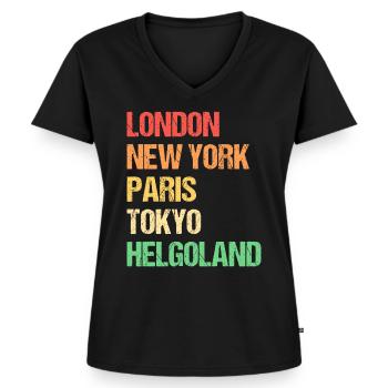 London New York Paris Tokyo Helgoland - Frauen Premium Bio T-Shirt mit V-Ausschnitt - Schwarz - Vorne - AI Model Female 172 light (172cm)