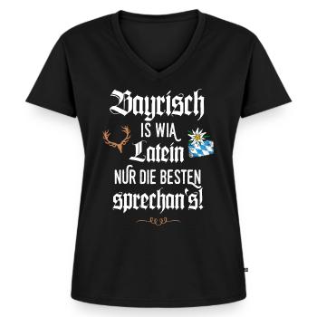 Bayrischer Dialekt Bayrisch is wia Latein Bayern - Frauen Premium Bio T-Shirt mit V-Ausschnitt - Schwarz - Vorne - AI Model Female 172 light (172cm)