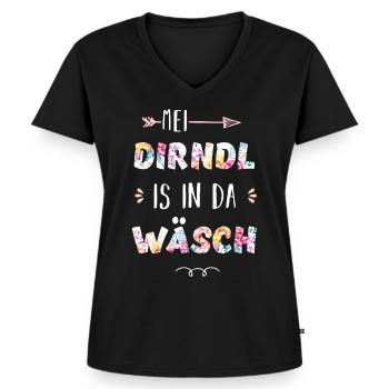 Mei Dirndl is in da Wäsch - Frauen Premium Bio T-Shirt mit V-Ausschnitt - Schwarz - Vorne - AI Model Female 172 light (172cm)