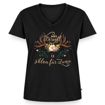 Mein Dirndl ist zu klein für Zwei Tracht Schwanger - Frauen Premium Bio T-Shirt mit V-Ausschnitt - Schwarz - Vorne - AI Model Female 172 light (172cm)