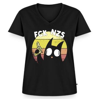 Links Linke Antifaschist Katze Geschenk - Frauen Premium Bio T-Shirt mit V-Ausschnitt - Schwarz - Vorne - AI Model Female 172 light (172cm)