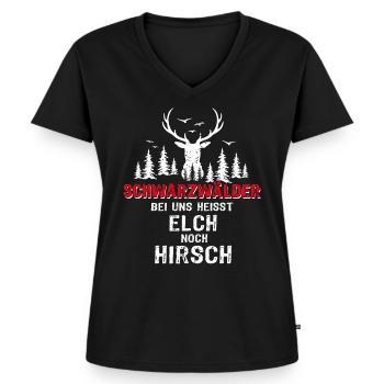 Schwarzwald Sprüche Schwarzwälder Hirsch - Frauen Premium Bio T-Shirt mit V-Ausschnitt - Schwarz - Vorne - AI Model Female 172 light (172cm)