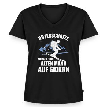 Unterschätze Niemals Einen Alten Mann auf Skiern - Frauen Premium Bio T-Shirt mit V-Ausschnitt - Schwarz - Vorne - AI Model Female 172 light (172cm)
