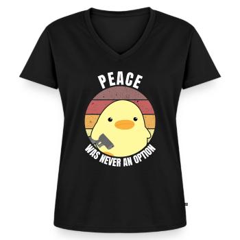 Ente mit Pistole Meme Duck with Gun Humor Comic - Frauen Premium Bio T-Shirt mit V-Ausschnitt - Schwarz - Vorne - AI Model Female 172 light (172cm)