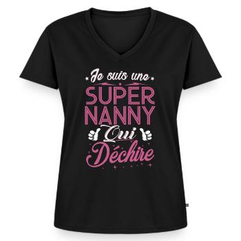 Grand-Mère Je suis une Super Nanny qui Déchire - T-shirt encolure en V Premium bio Femme - noir - Devant - AI Model Female 172 light (172cm)