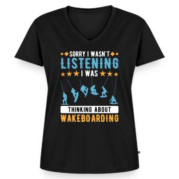 Wakeboard Wakeboarding Wakeboarder - T-shirt encolure en V Premium bio Femme - noir - Devant - AI Model Female 172 light (172cm)