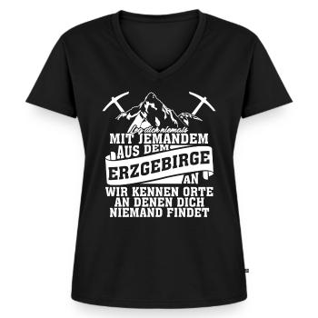 Erzgebirge Wandern Witz Erzgebirger - Frauen Premium Bio T-Shirt mit V-Ausschnitt - Schwarz - Vorne - AI Model Female 172 light (172cm)
