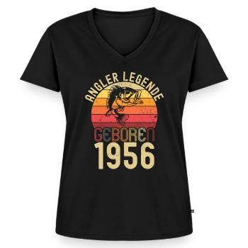 Angler Legende Jahrgang 1956 Geboren Geburtstag - Frauen Premium Bio T-Shirt mit V-Ausschnitt - Schwarz - Vorne - AI Model Female 172 light (172cm)