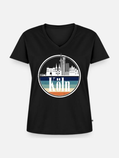 retro Kölner Skyline - Frauen Premium Bio T-Shirt mit V-Ausschnitt - Schwarz