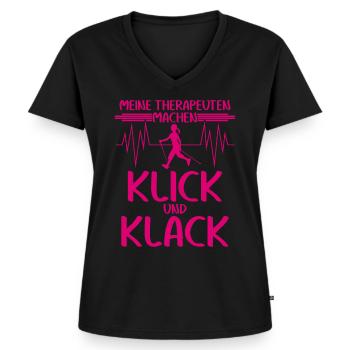Nordic Walking - Frauen Premium Bio T-Shirt mit V-Ausschnitt - Schwarz - Vorne - AI Model Female 172 light (172cm)