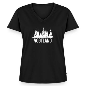 Vogtländer Geschenk Vogtland Heimat Urlaub - Frauen Premium Bio T-Shirt mit V-Ausschnitt - Schwarz - Vorne - AI Model Female 172 light (172cm)