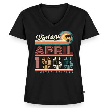 1966 April - Frauen Premium Bio T-Shirt mit V-Ausschnitt - Schwarz - Vorne - AI Model Female 172 light (172cm)
