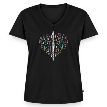 Querflöte I Musikinstrument Orchester Motiv für - Frauen Premium Bio T-Shirt mit V-Ausschnitt - Schwarz - Vorne - AI Model Female 172 light (172cm)