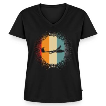 Segelflieger Retro Segelflugzeug - Frauen Premium Bio T-Shirt mit V-Ausschnitt - Schwarz - Vorne - AI Model Female 172 light (172cm)
