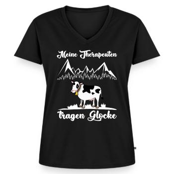 Allgäu Kuh Kühe Kuhglocke Allgäuer - Frauen Premium Bio T-Shirt mit V-Ausschnitt - Schwarz - Vorne - AI Model Female 172 light (172cm)