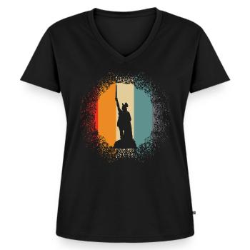 Hermannsdenkmal Detmold Retro Lippe - Frauen Premium Bio T-Shirt mit V-Ausschnitt - Schwarz - Vorne - AI Model Female 172 light (172cm)