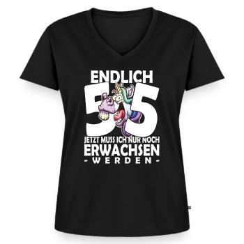 Endlich 55 Jahre - 55. Geburtstag - Frauen Premium Bio T-Shirt mit V-Ausschnitt - Schwarz - Vorne - AI Model Female 172 light (172cm)