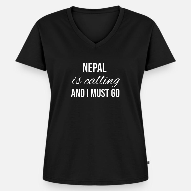 Nepal - Frauen Premium Bio T-Shirt mit V-Ausschnitt - Schwarz