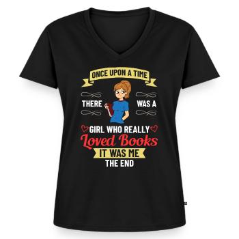 Book Girls Read Women Bookworm Bibliothécaire - T-shirt encolure en V Premium bio Femme - noir - Devant - AI Model Female 172 light (172cm)