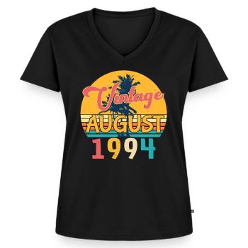 Mois de naissance Août 1994 - T-shirt encolure en V Premium bio Femme - noir - Devant - AI Model Female 172 light (172cm)
