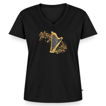 Harfe I Saiteninstrument Musik Motiv für Harfen - Frauen Premium Bio T-Shirt mit V-Ausschnitt - Schwarz - Vorne - AI Model Female 172 light (172cm)