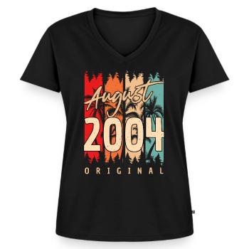 2004 In August finally 18 - Women's Premium Organic V-neck T-shirt - black - Front - AI Model Female 172 light (172cm)