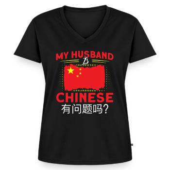 Chine Chinese Roots Cadeau - T-shirt encolure en V Premium bio Femme - noir - Devant - AI Model Female 172 light (172cm)