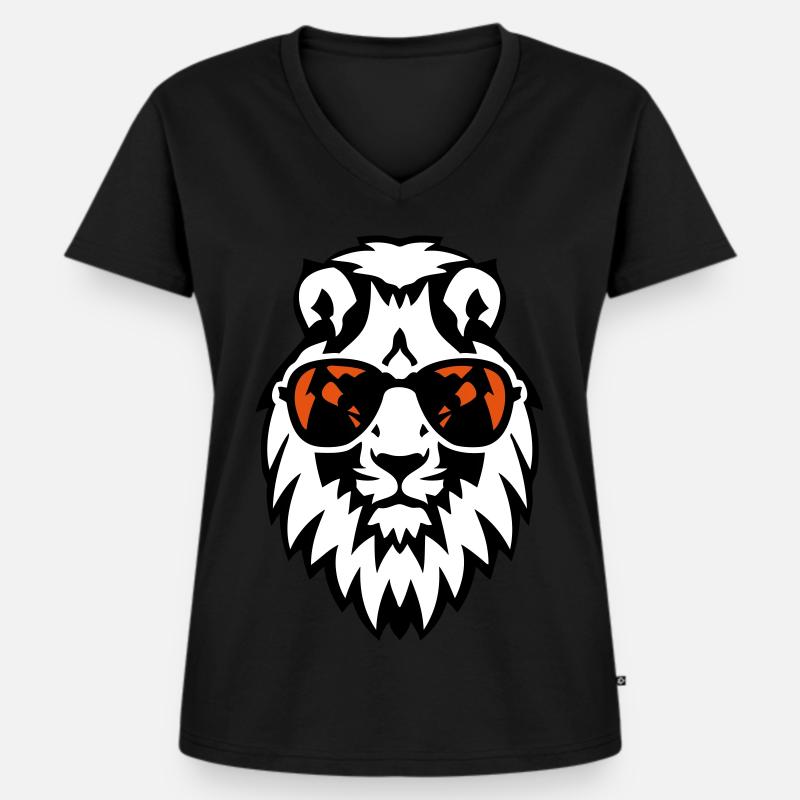 Löwentier Sonnenbrille - Frauen Premium Bio T-Shirt mit V-Ausschnitt - Schwarz