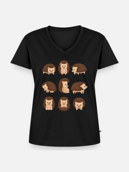 Igel - Frauen Premium Bio T-Shirt mit V-Ausschnitt - Schwarz