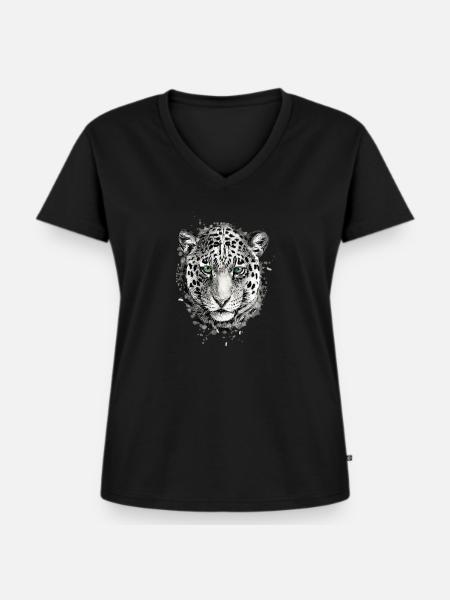 Schneeleopard - Frauen Premium Bio T-Shirt mit V-Ausschnitt - Schwarz